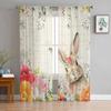 Easter Eggs Bunny Tulips Flowers Sheer Curtains For Living Room Kitchen Window Curtains Bedroom Tulle Voile Curtains