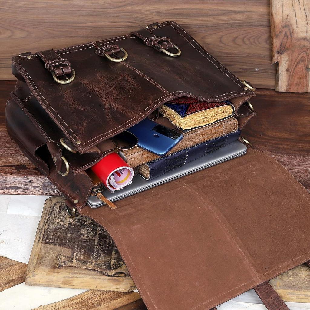 Leather Briefcase Laptop Messenger Bags for Men and Women Best Office College Briefcase Shoulder Bag