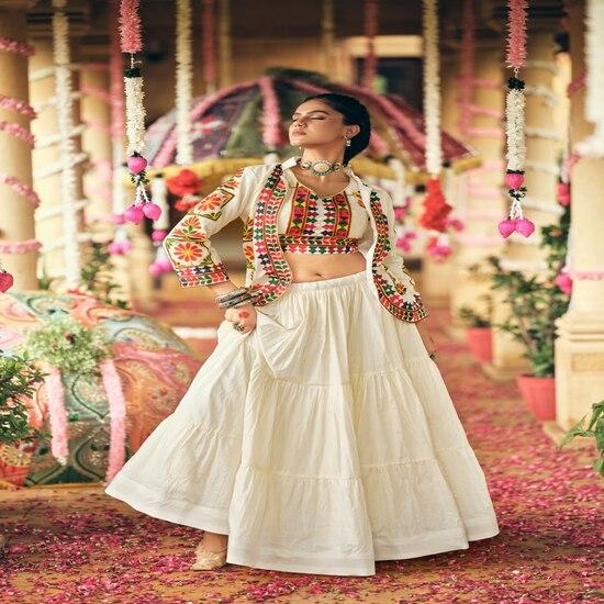 Stylish Tiered Skirt & Embroidered Jacket Lehenga Ensemble
