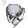 Мужские и женские ювелирные изделия из стерлингового серебра 925 пробы, овальное кольцо 10 * 12 мм, натуральный лунный камень, кольцо в стиле ретро, подарок на свадьбу, годовщину