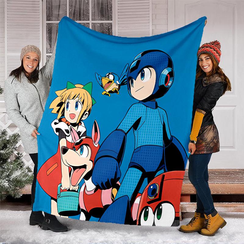 Cartoon Rockman Game Megaman1 printed throw blanket—lightweight,soft,warm;versatile blanket for all seasons—perfect as &air-conditioning throw,nap bla