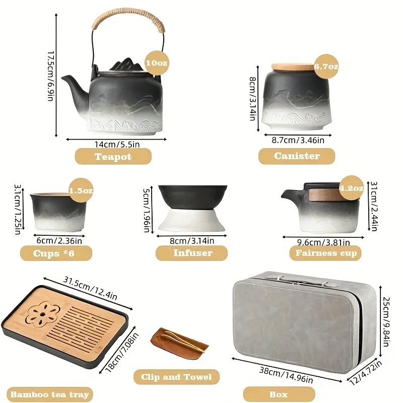 1 Набор Керамический Черный Чайный Набор Кунг-Фу Портативный Дорожный Набор для Чая Офисный и Домашний Набор для Заваривания Чая Мате Подарок для Любимого