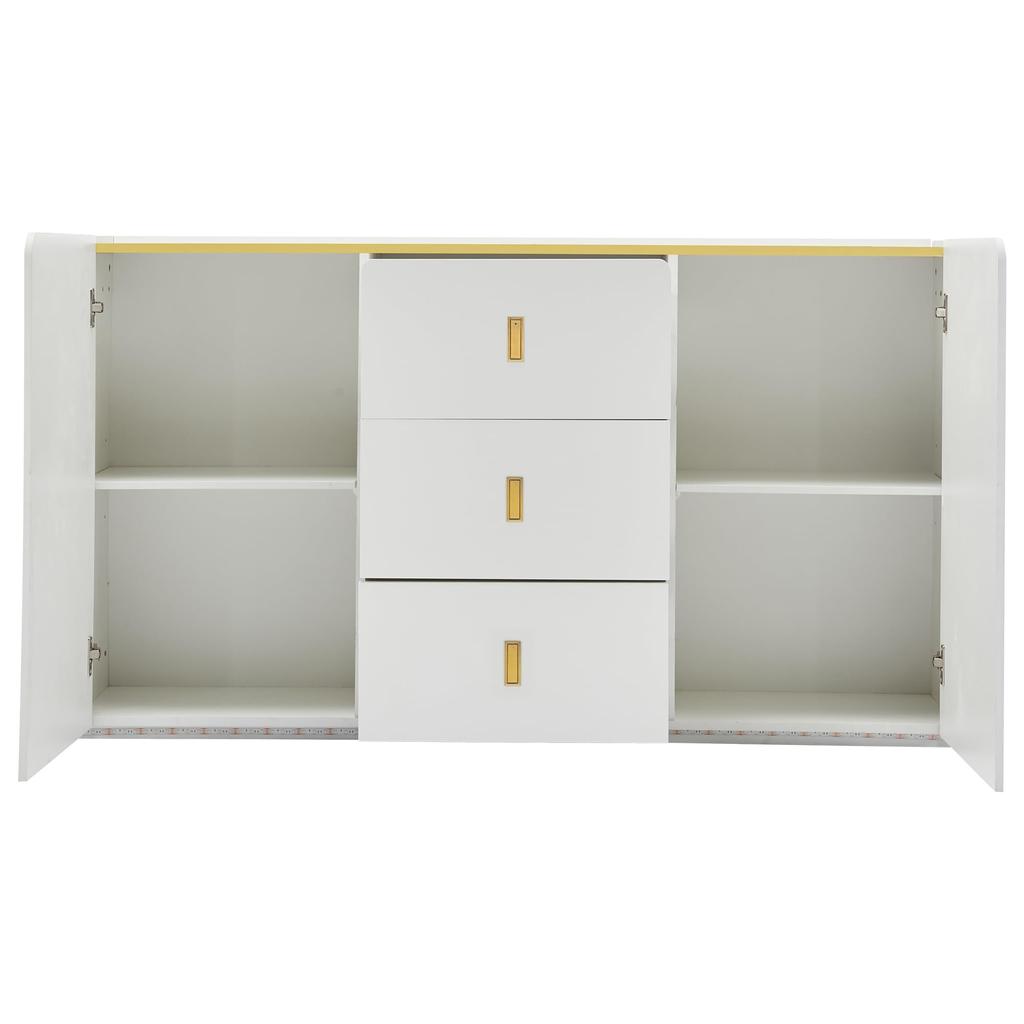 Тумба с LED-подсветкой, Современный комод 2 дверцы и 3 ящика, Регулируемая полка, много места для хранения, Буфет для гостиной, столовой, прихожей, Белый