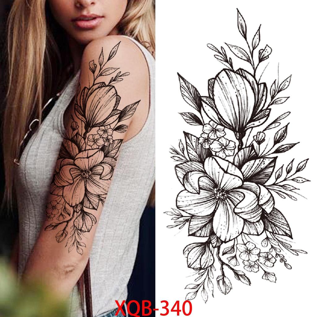 NEW 1 PC 210*114MM Cherry Blossom Fake Temporary Tattoo For Women Girl Watercolor Rose Flower Tattoos Flora Branch Chest Back Tatoo Paper Stickers