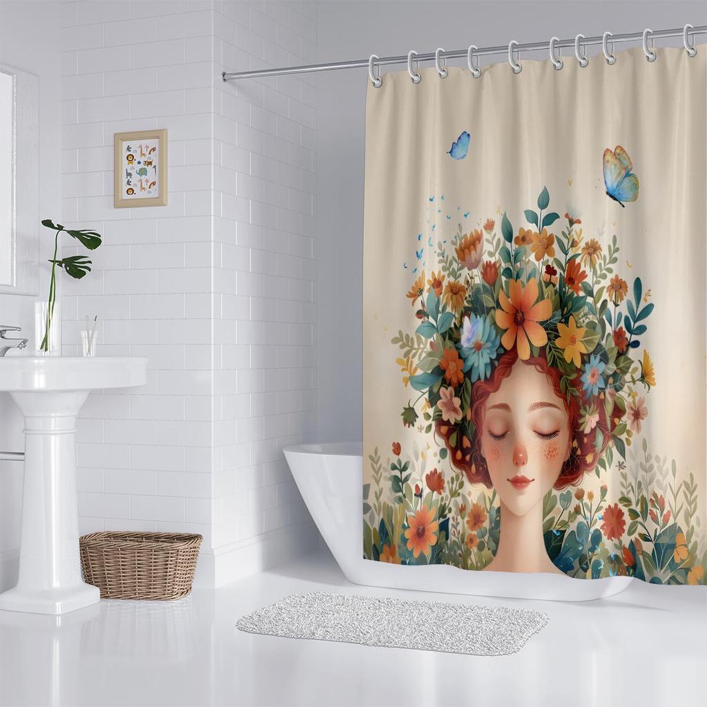 1 шт. Красивая девушка принт Водонепроницаемая шторка для душа Шторка для ванны Перегородка Несколько размеров 12 крючков Легкая установка Защита конфиденциальности