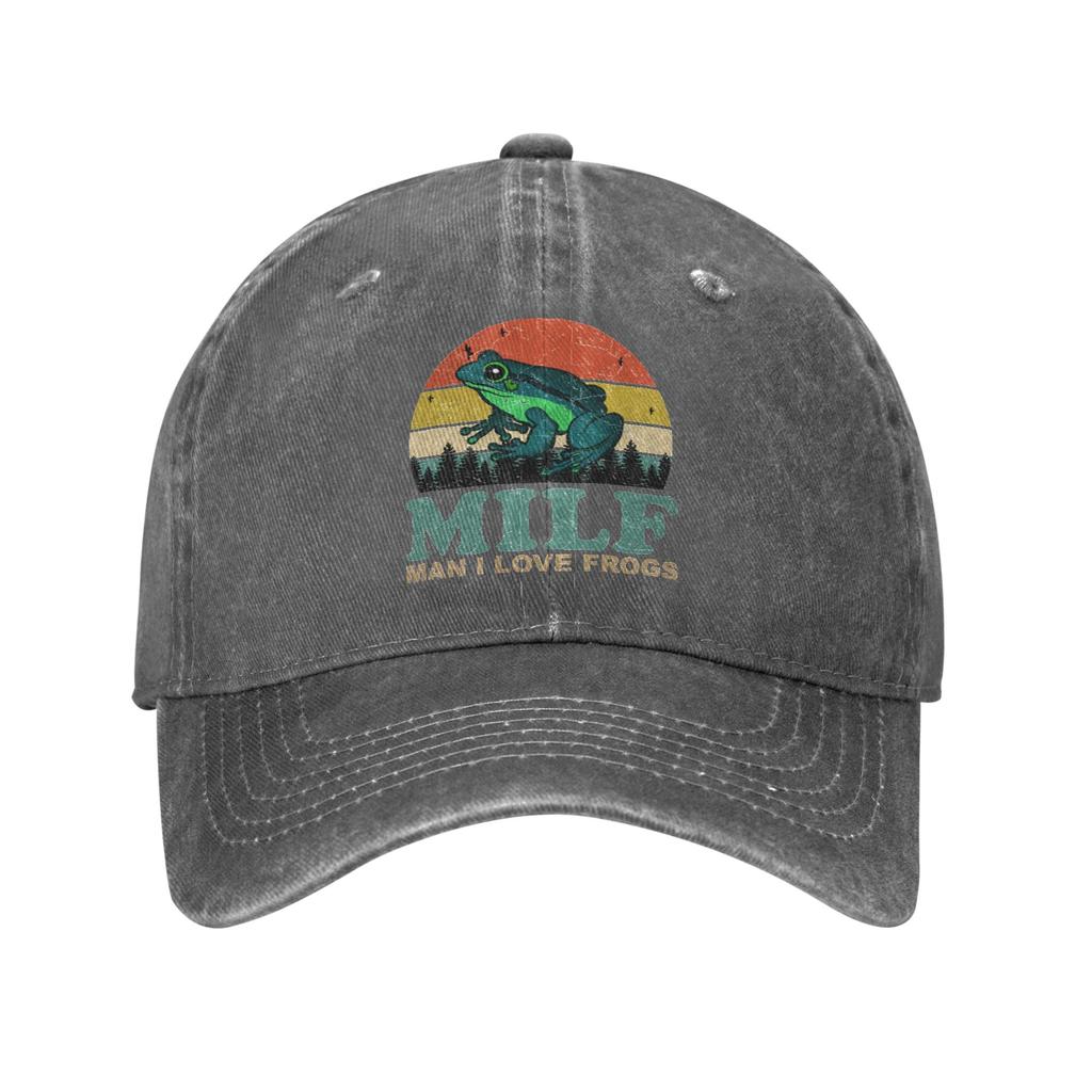 MILF Unisex I Love Frogs Unisex Style Baseball Caps Distressed Washed Hats Cap Fashion Outdoor Summer Gift Sun Cap