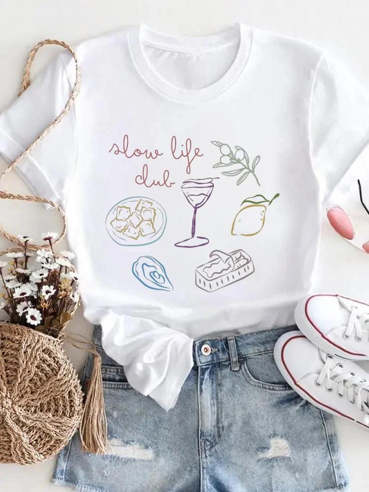 Женская модная повседневная футболка с принтом, женская летняя футболка с коротким рукавом с лимонным принтом, модная одежда из полиэстеровой ткани с круглым вырезом