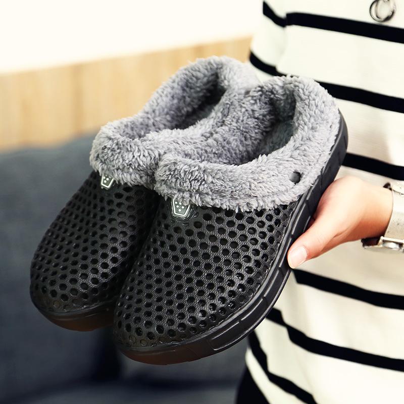 Plus Size 45 Fleece-Lined Thick-Soled Slippers for Couples - Slip-On Clog Shoes with Heel Cover for Men.