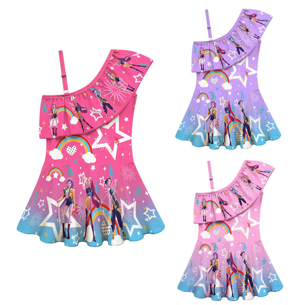 Детский Девочки Аниме Мультфильм K-Pop Руми Зои Мира Принт Слитный Купальник Купальник