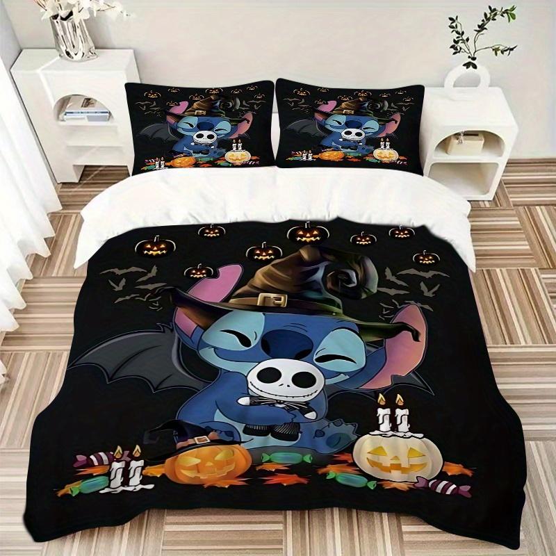 3pcs Stitch & Jack Bedding Set - 1 Soft Quilt Cover + 2 Pillowcases, Machine Washable - Suitable for All Seasons, Perfect Gift for Family and Fri