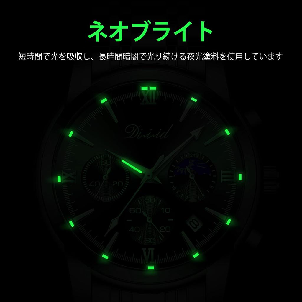 Часы с кварцевым хронографом DIZIZID Популярные деловые часы Стильные многофункциональные часы из нержавеющей стали Водонепроницаемость 3 АТМ Дата Светящийся хронограф