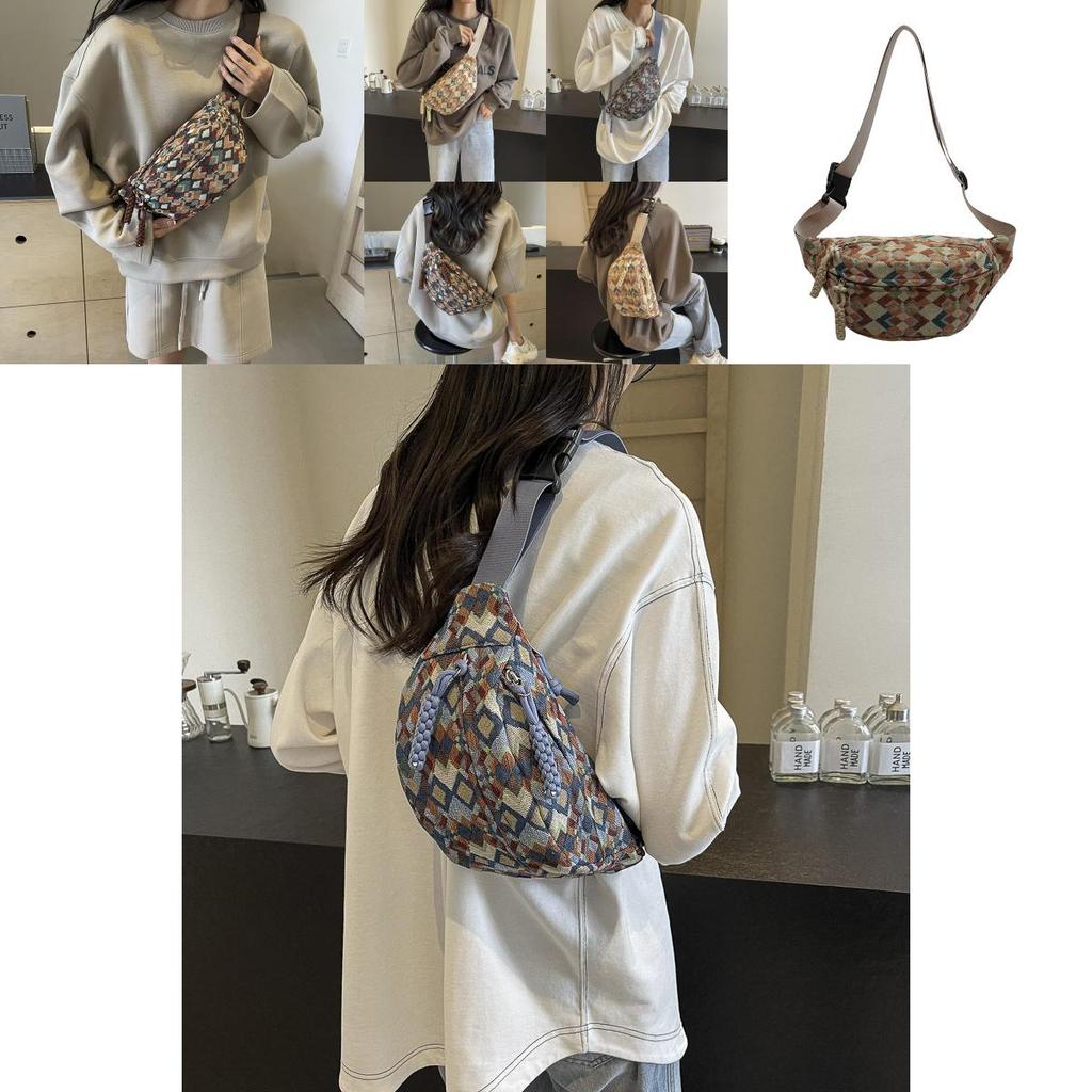 Ethnic Style Plaid Women's Chest Bag Lightweight Summer Travel Crossbody Purse
