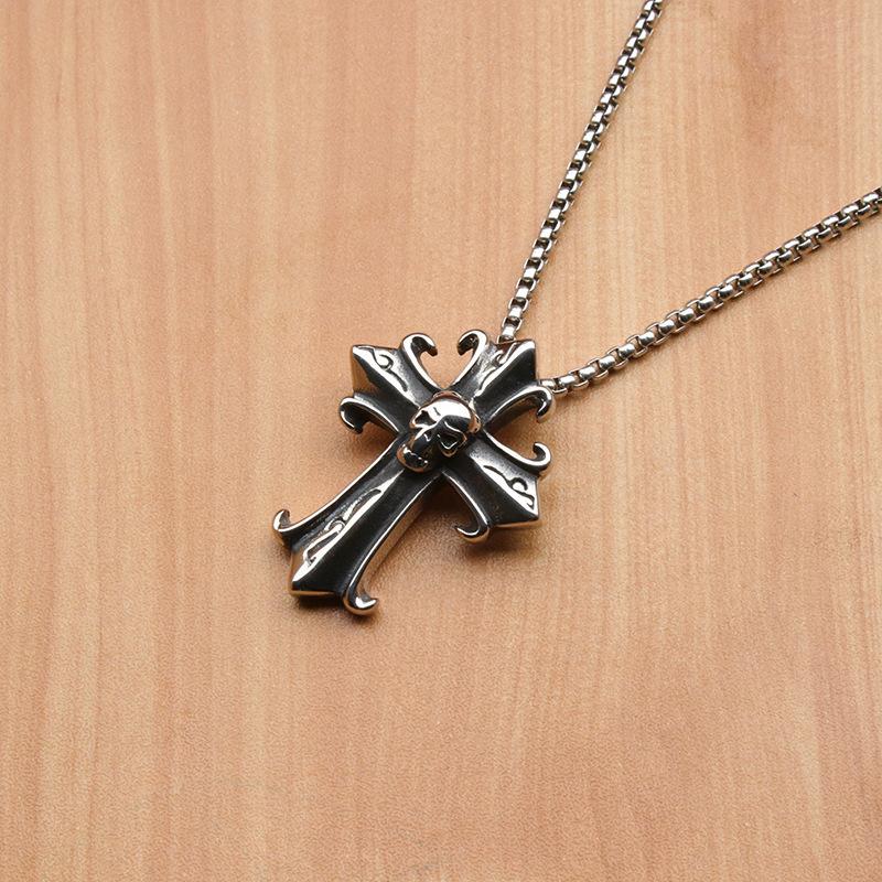 Мужская подвеска-ожерелье из титановой стали в готическом ретро-стиле с крестом и головой призрака, модные панк-украшения