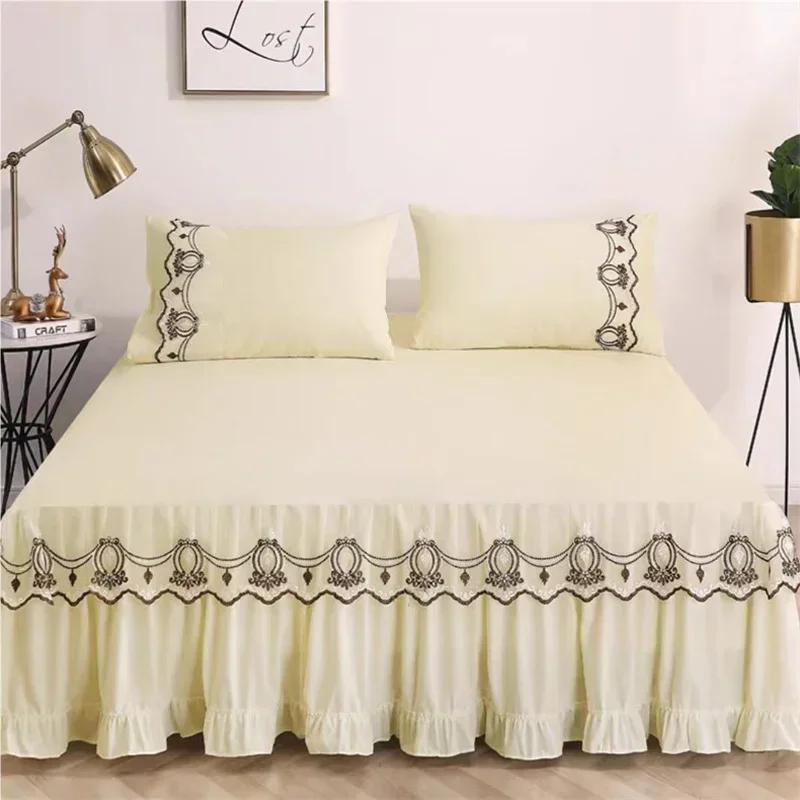 3pcs Bed Skirt Set with Ruffle Lace Anti Slip 1 8x2 0m Bed Cover Solid Mattress Dust Cover Pillowcase