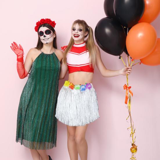 Юбка-хула в гавайском стиле, комплект для девочек, ожерелье-гирлянда, браслет, юбка-хула, костюм на Хэллоуин, танцевальный костюм, юбка-трава