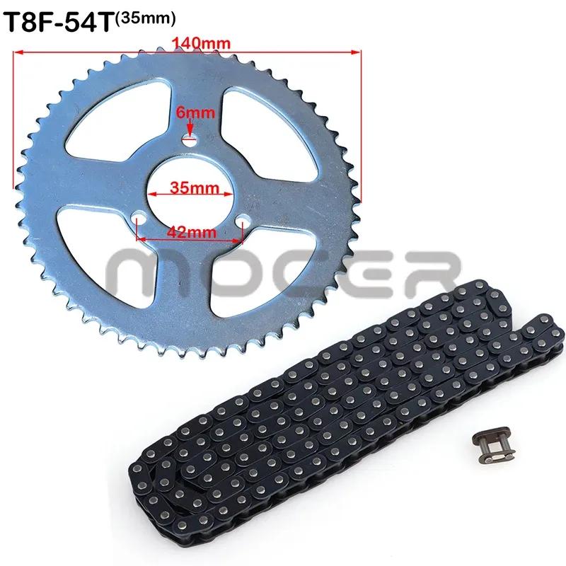 Motorcycle T8F 54T Tooth 26/29/35/54MM Rear Sprocket With 136L Chains Kit For 47cc 49cc Pocket Bike Moped Mini Moto ATV Quad