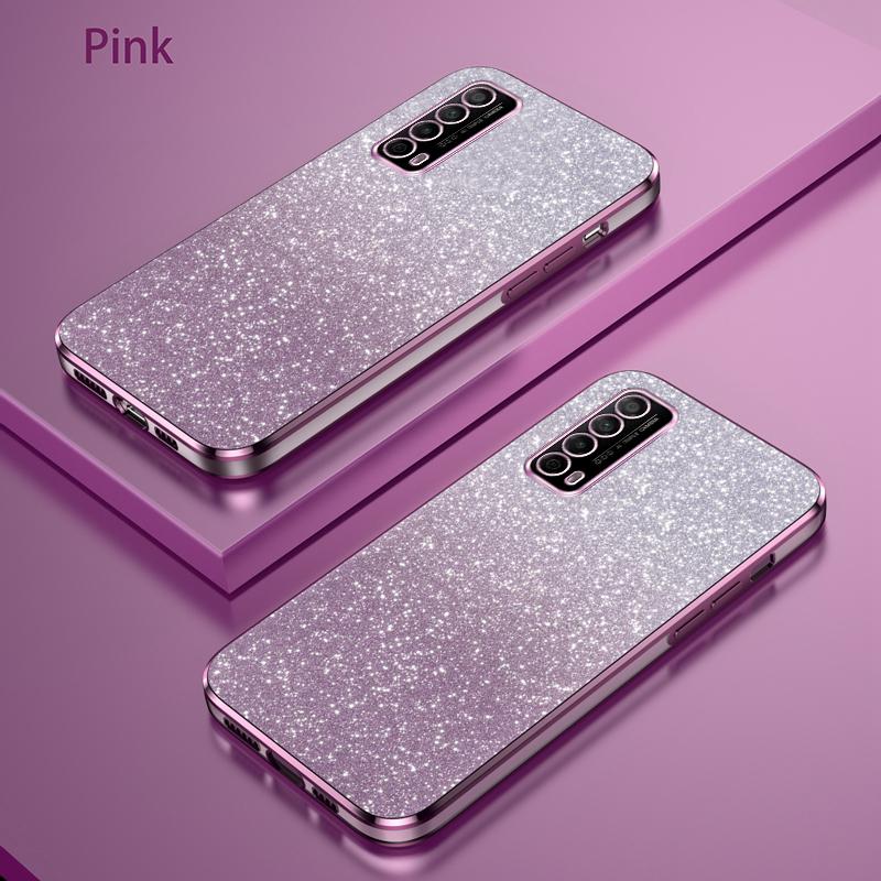 Shiny Glitter Plating Silicone Case for Huawei P Smart 2021 Y7a Coque Camera Lens Soft Back Cover