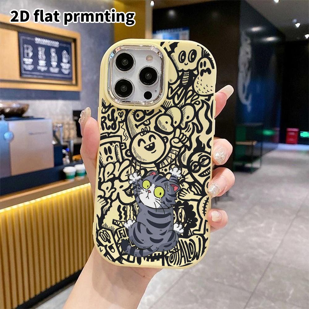 Phone case: 2D flat design suitable for iPhone 18 17 16 15 14 13 Pro cases, couple style, gray tabby cat, Christmas and Halloween gift