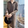 Semi-turtleneck Zipper Sweater Skirt Autumn and Winter New Lazy Long Loose Large Size Knitted Dress Women