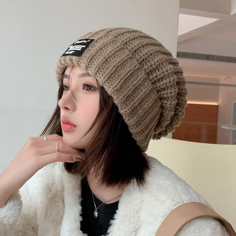 Женские шапки и кепки Осень-зима Большая вязаная шерстяная шапка-повязка Повседневная универсальная холодная теплая защита ушей Сложенная кепка