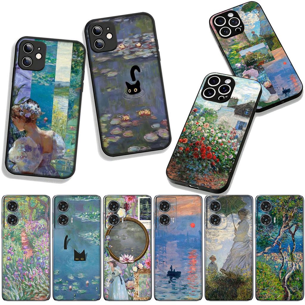 Для Samsung Galaxy A36 A17 A26 A07 A35 A54 A53 A13 A33 A34 S8 S20 S21 FE S10 Plus Чехол Клод Моне Импрессионизм Кувшинки Кошка
