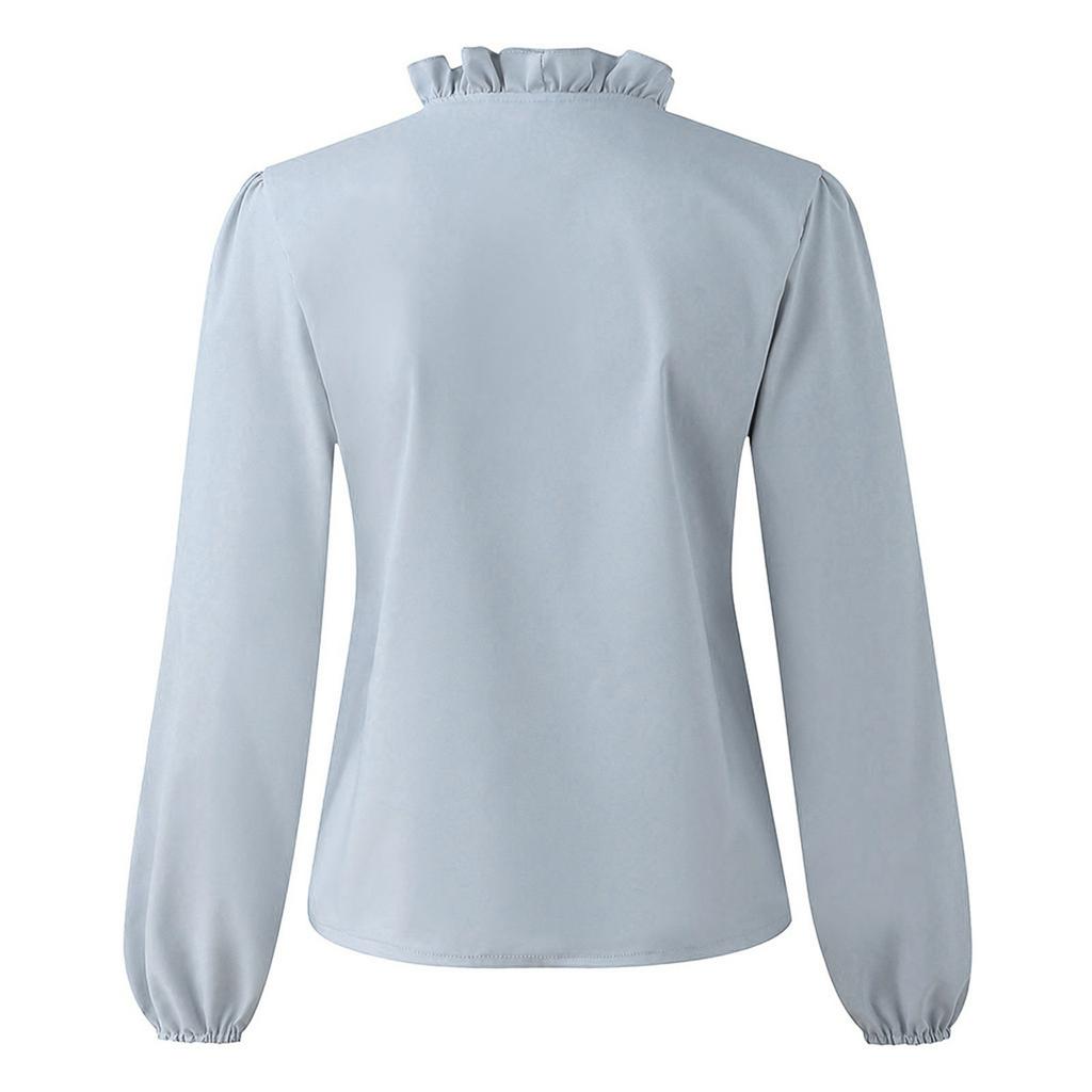 Fashion Woman Temperament Long Sleeve Ruffle Blouse Solid Colour Comfort Shirt