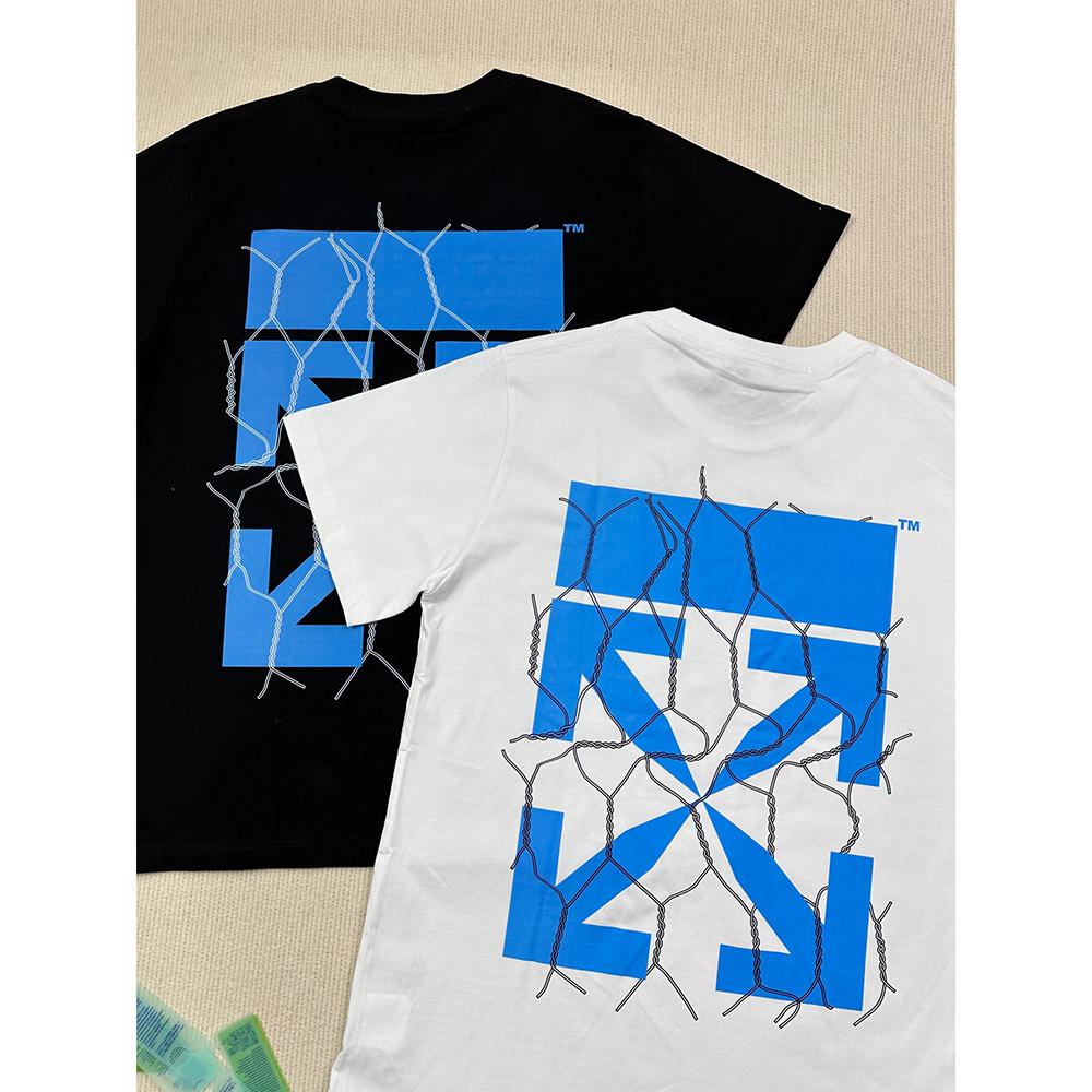 Off-White Летняя новинка 2025 года с принтом Lightning Blue Arrow, классическая футболка с короткими рукавами для мужчин и женщин