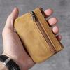 First Layer Cowhide Mini Small Change Card Holder New Retro Handmade Leather Driver's License Pouch Coin Zipper Bag Slim Pouches Wallet