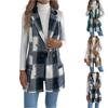 Женское клетчатое двубортное шерстяное пальто с карманами, длинный жилет