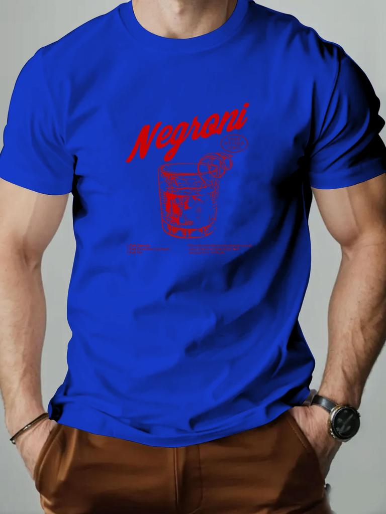 2025 New Mens Cotton Short Sleeve Tshirt Negroni Cocktail Graphic Print Black Casual Fashion Top For Daily Party Wear