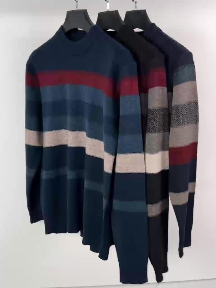 Универсальный вязаный свитер с цветными блоками, мужской повседневный теплый свитер с высоким эластичным круглым вырезом для мужчин, осень-зима