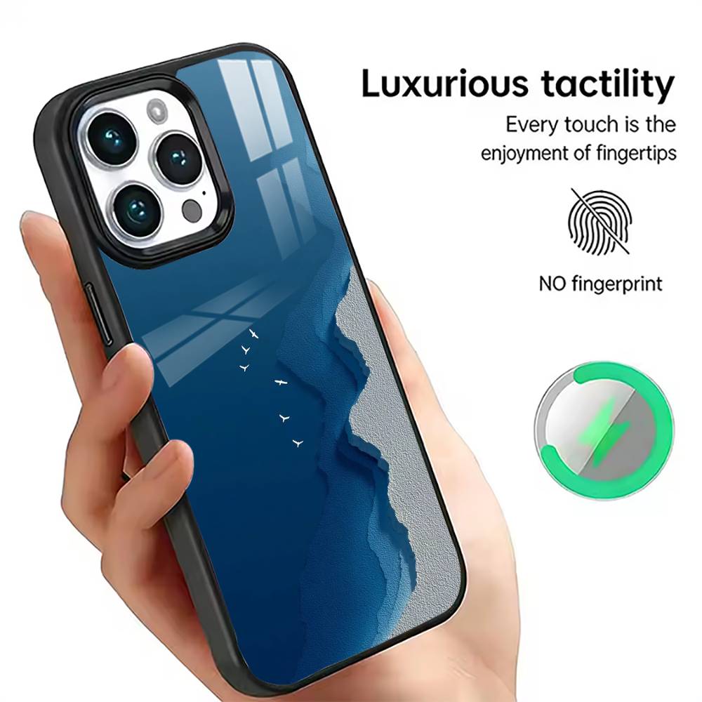 Minimalist Blue Sea Pattern Phone Case For iPhone17,16,15,14,13,12,11 Plus,Pro Magnetic with Magsafe Wireless Charging