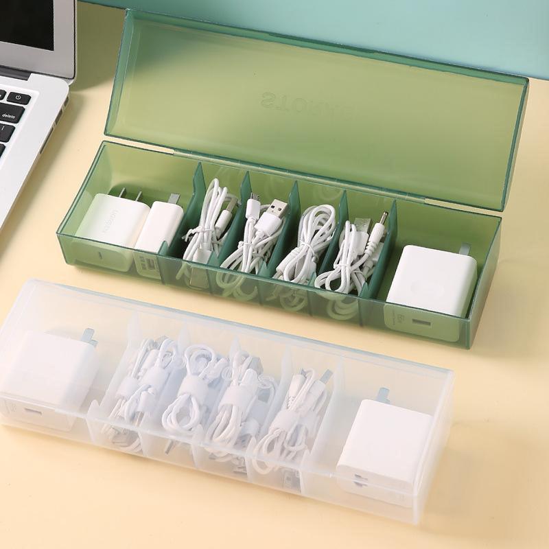 7 Compartments Cable Charger Storage Box - Reusable Data Cable Organizer Case For Home/Office/Travel