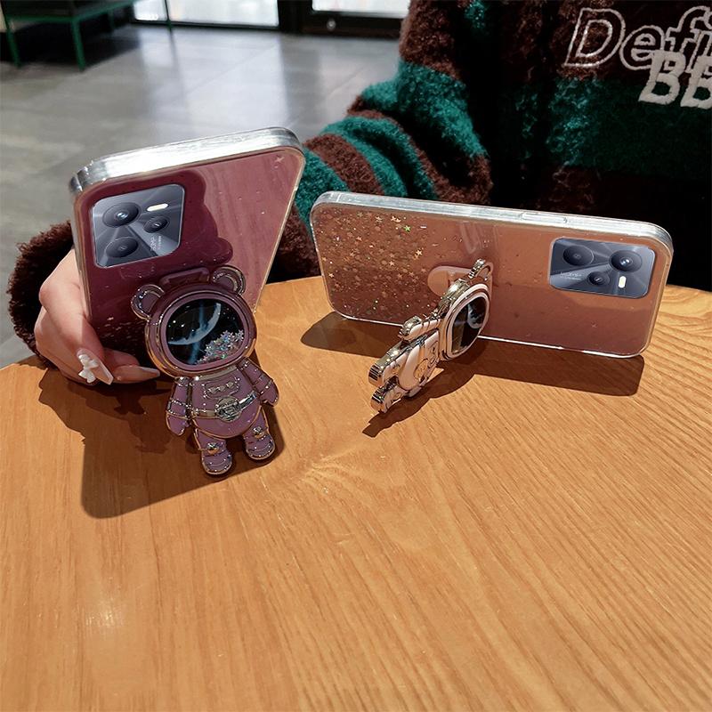 Чехол-подставка с астронавтом Quicksand для Realme 9 Pro Plus 9 4G 8 8i для Realme 9 5G 7 7i 9i 8 Pro, блестящий прозрачный звездный чехол