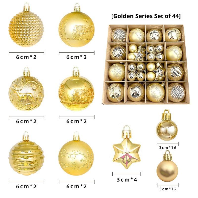 Xmas Tree Ornaments 42/44 Pcs Holiday Decor PVC Glossy Ball Set Christmas Decorations