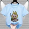 LABUBU Children's Short Sleeve Lamian Noodles Pattern Girls Round Neck T-shirt Fashion Loose Children's Top