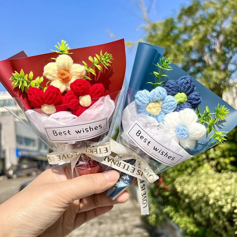 Мини-букет из искусственных цветов, вязаных крючком, букет из вязаных цветов ручной работы для декора свадебной вечеринки, подарка на День матери