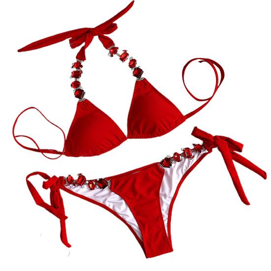 2 шт./компл., бикини со стразами, металлическая цепочка, чистый цвет, сексуальные регулируемые купальники для плавания