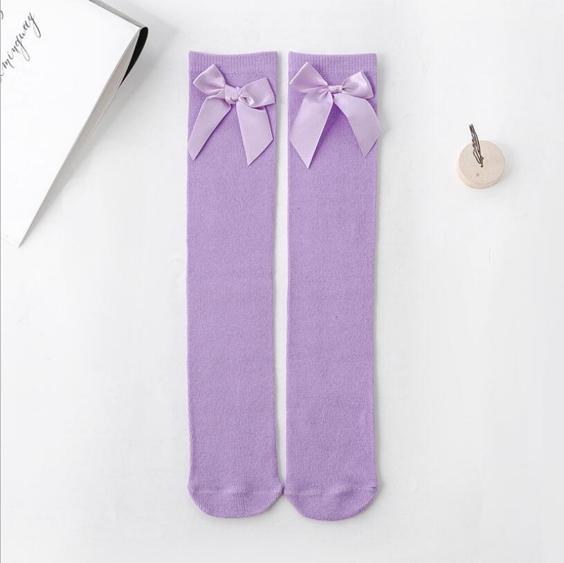 Новые испанские детские гольфы до колена, осенне-зимние детские хлопковые носки для девочек, гольфы до колена с большими бантами, детские носки для пола