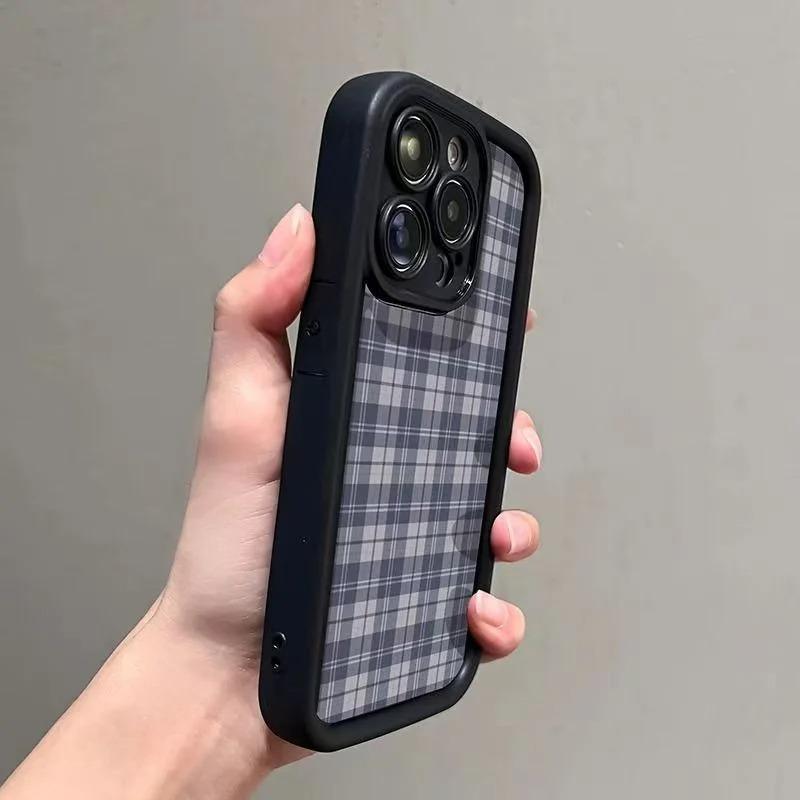 Ретро Клетчатый Принт Противоударный Чехол для Телефона для iPhone 16 15 14 13 12 11 17 Pro Max 16 Plus 17 Air Мягкий Силиконовый Чехол Coque Подарок