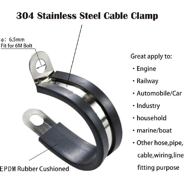 20Pcs Pipe Clamp Rubber Lined P Clips 3/4" 5/8" 304 Stainless Steel R Cable Mounting Hose Clamp Wire Fixed Pipe Bracket Clamp