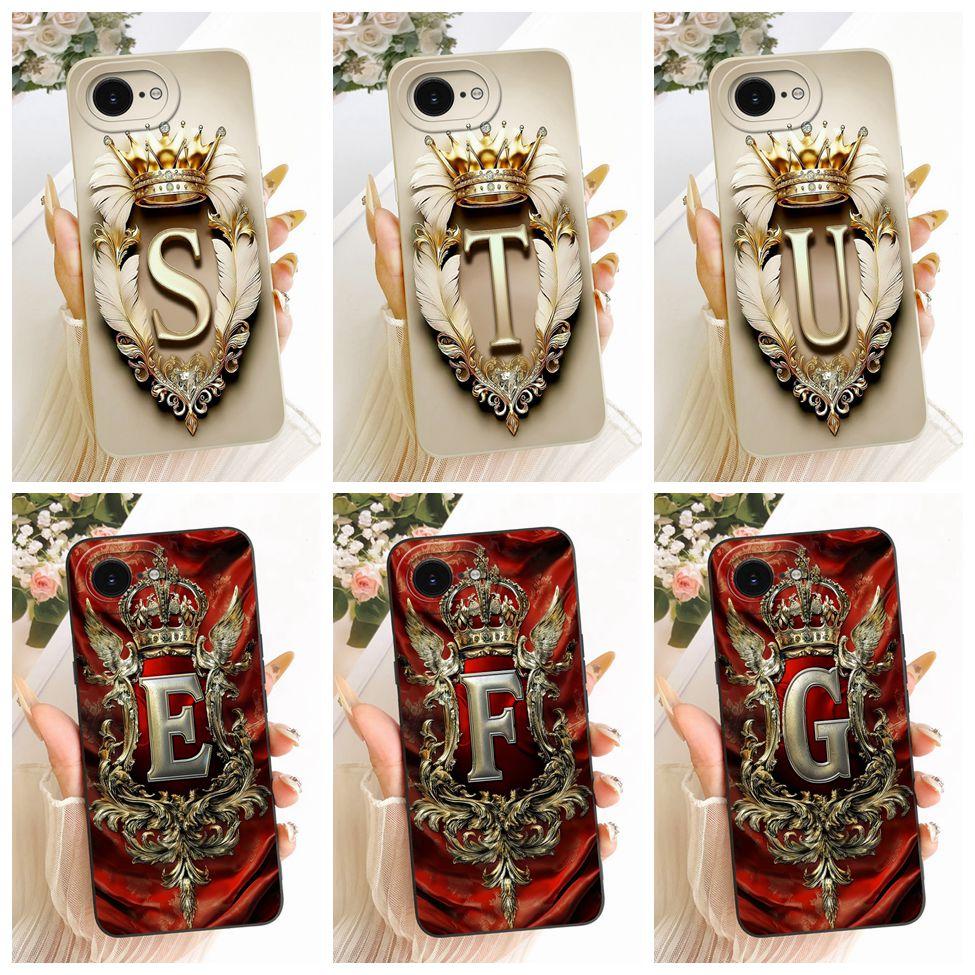 For iPhone 16e Case Cover Luxury A-Z Letters Fashion Crown 2D Painted Silicone Casing A3212 A3409 A3410 A3408