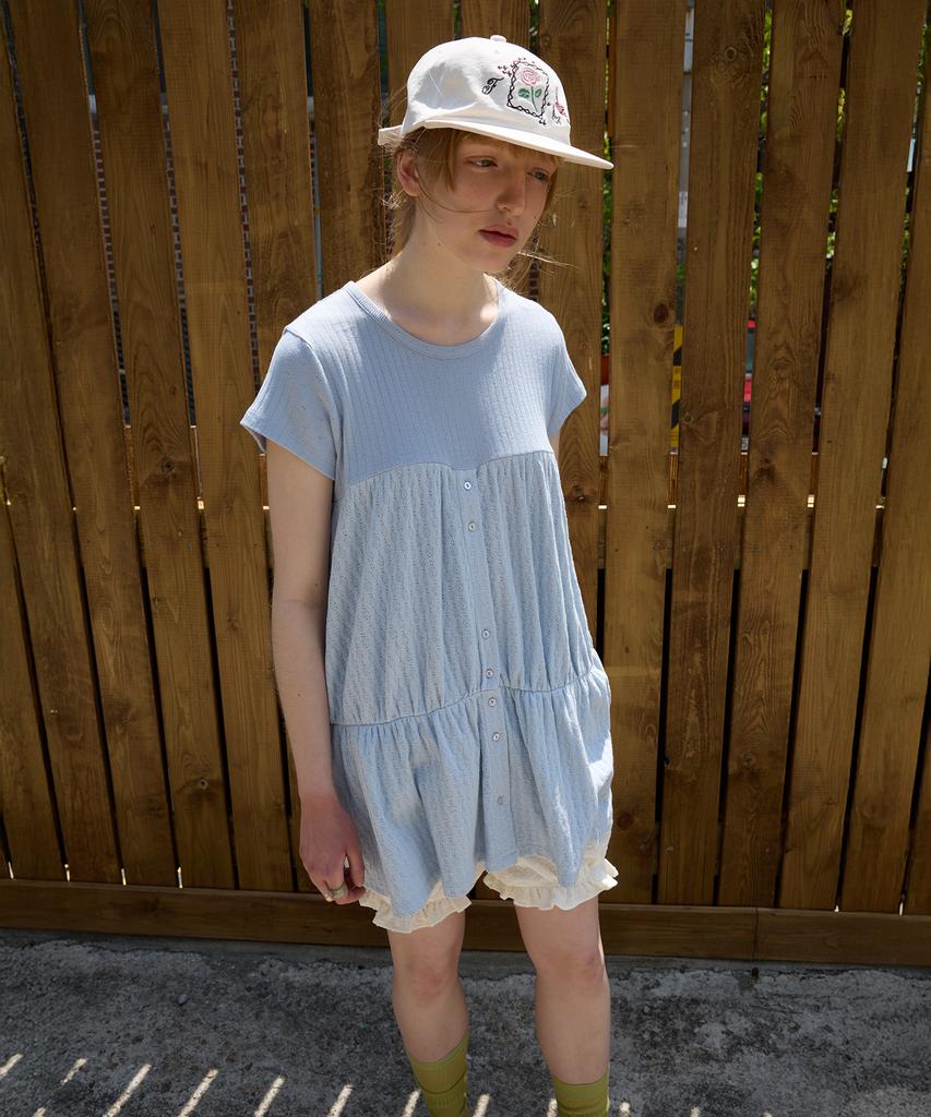 FUNFROMFUN Shirry Tiered Top, Light Blue