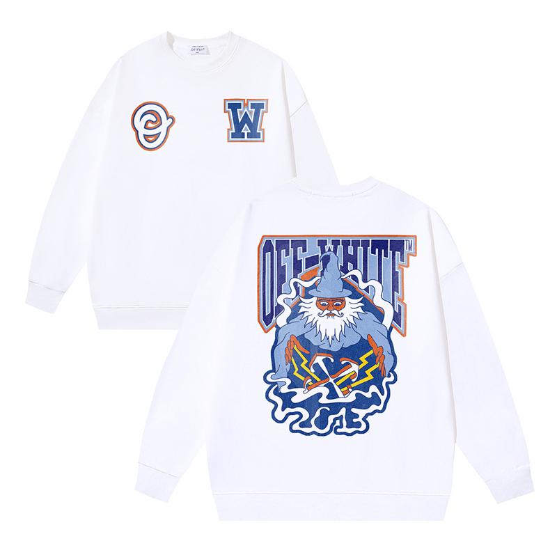 1111 Off-White Весна-Осень 2026 Новая Мужская и Женская Толстовка с Круглым Вырезом с Принтом Узора Волшебного Старика OW