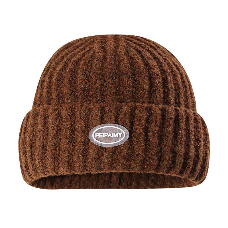 Glue Label Letter Knitted Hat Student Couple Big Head Circumference Showing Face Small Pullover Hat Men Cold Hat