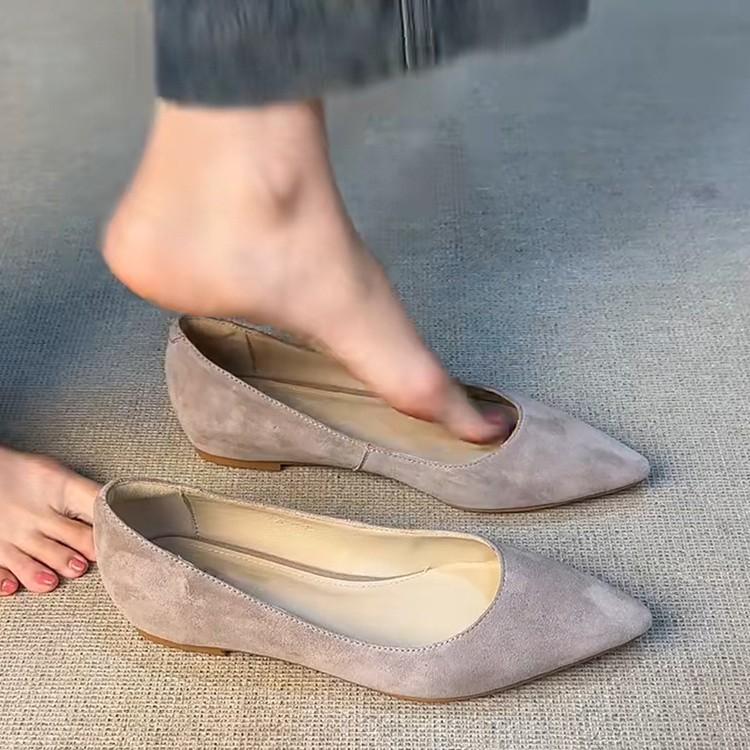 Sheepskin Version~ Leather Suede One-pedal Shallow Mouth Pointed Single Shoes Women's Fashion Retro Inner Height-increasing Commuter Work Shoes