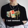 I Eat Cement Cursed Cat Funny Meme T Shirt Women's Fashion Humor Short Sleeve T Shirts Soft T-shirt Tops Tee