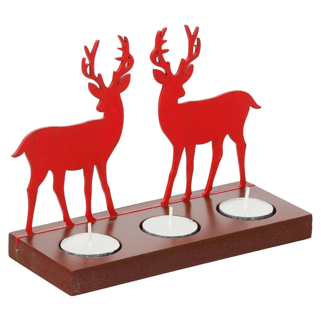 Reindeer Showpiece Decorative Tea Light Candle Holders (Wooden, Red) | Christmas Decoration Items for Home Office | Christmas Ornaments Props