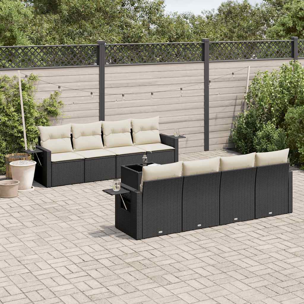 9 piece Garden Sofa Set with Cushions Black Poly Rattan