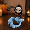 3D Printed PLA Statue Grim Reaper Figurine with Cloud Base, Cute Environmental Friendly Ornament Skeleton Scythe Statue, Halloween Decorative